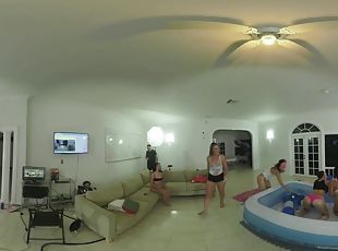 Teen Latina Lesbians Oil Wrestling With Their Big Booty Step-sisters In VR - Big tits