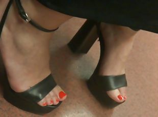 Hot Brunette, Sexy Feet In High Heels Sandals