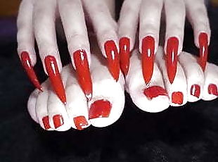 Red long nails sexy Leng