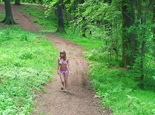 Two men fucking hot teen girlfriends in the woods