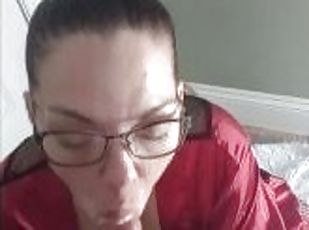 POV sexy milf sucks my cock and takes huge cumshot