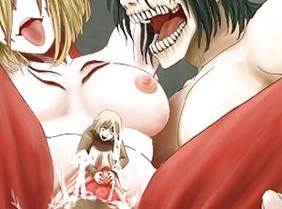 Attack on Titan Eren fuck Anne female Titan on ground with Armin anime hentai uncensored