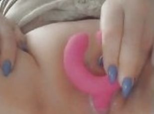 Teen gushy wet pussy CUMS all over dildo and anal plug