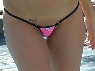 Stunning girl in pink micro bikini, Vanessa