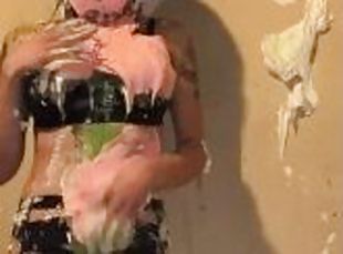 Bossy gets discipline with pies and slime and then gets railed by dildo