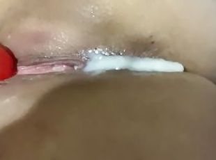 Tight teen pussy creams pink dildo