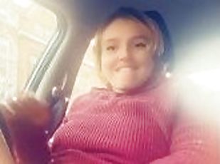 masturbation, public, voiture, culotte, horny, attrapée, clignotant