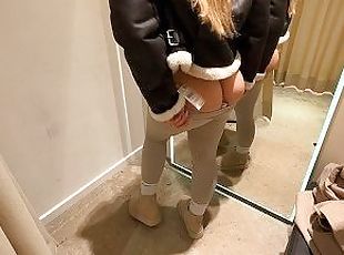 Shopping Day! German girl risky fucking and public blowjob in changing room with nike socks