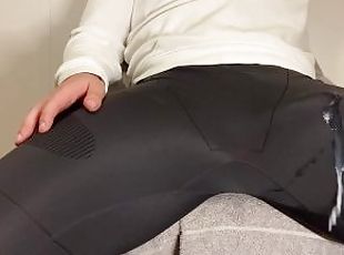 Huge cock shoots massive cum load hands free in tight pants