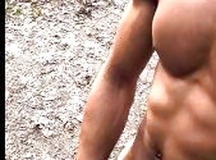 Gym fit muscle teen gets filthy in the wild!!