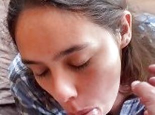 My girlfriend gives me the best blowjob with her innocent face