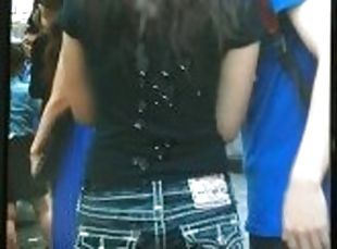 Cum Tribute on Candid Beautiful Korean Girl in Sexy Jeans True Religion