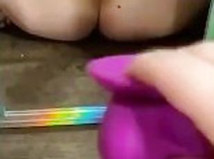 Girl with big ass plays with dildo in mirror