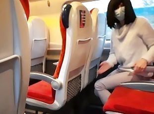 Public dick flash in the train ended up with risky handjob and blowjob from a stranger. Got caught.
