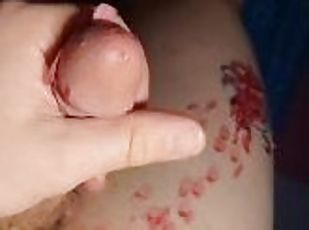 Tattooed Twink pours hot wax all over his Cock