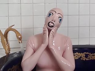 badning, fetish, latex, boblebad, våd