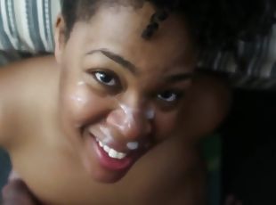 Natural Afro Ebony Big Tits Licks Balls & Takes Nice Facial!
