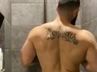Thick sexy Mexican playing with his dick in the gym showers ????