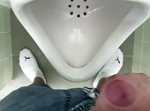 Public toilet - little penis cums into urinal