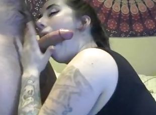 Cute slut deepthroats my cock and gets big facial