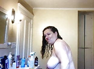 مؤخرة, الاستحمام, كبيرة الثدي, غروس, حلمات, امرأة, هواة, سمينة و جميلة, طبيعية, دش