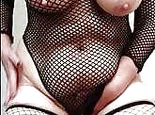 Sexy granny Layla fishnets slapping huge tits, revised