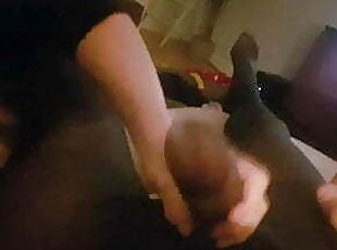 A Hand Job Treat For Hubby Through His Opaque Tights &amp; Cum