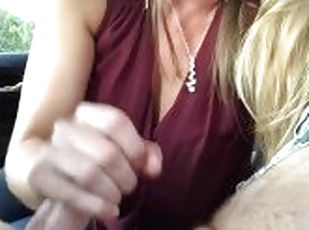 Wife gives a Whip Cream Blowjob in the Backseat