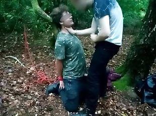 Sub gets bound to a tree and sucks Dom Eros