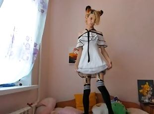 Femboy dances in a dress and cums with a amazing ass