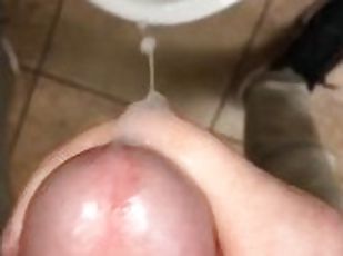 Shooting huge cum load in the bathroom at work