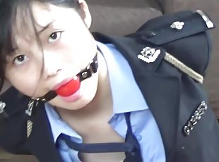 asiatisk, bdsm, fetish, kinesisk, bondage, politi, uniform, brunette, femidom