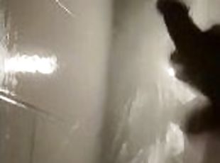Stroking big, thick dick and monster balls in the shower -- slow motion [short]