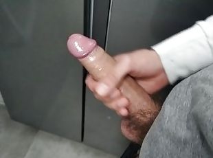 Dude Jerks Off His Huge Long Cock and Cums in the Fridge