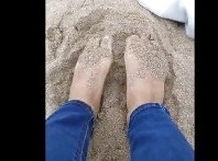 awam, amateur, pantai, kaki, kotor, fetish