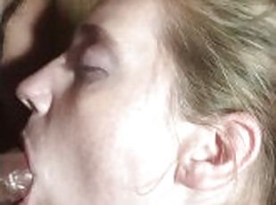Deepthroating while getting face fucked and swallowing my husbands cum(4times)