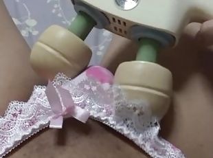 asiatisk, onani, udløsning, japans, ladyboy, sperm, solo, undertøj-underwear