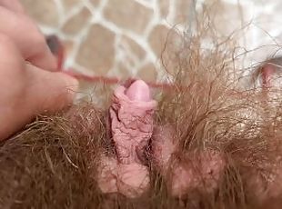 klitoris, ekstrem, hårete, pussy, amatør, pov, merkelig, fetisj, alene, nærbilde