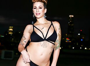 Short-haired MILF with tattoos takes BBC up her asshole