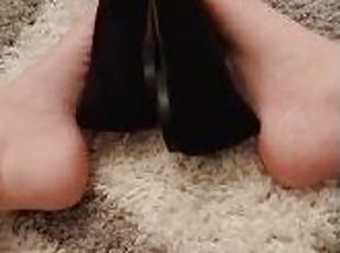 Taking off my smelly flats as you stroke your cock
