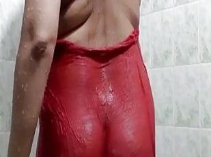 Indian chubby MILF teases us in the shower