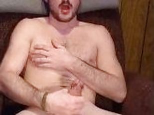 Muscular guy strokes hard cock to porn huge cumshot orgasm