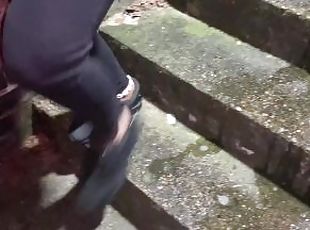 Pissing on a public staircase