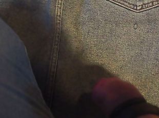 Jeans Fetish handsfree cumshot on denim skirt