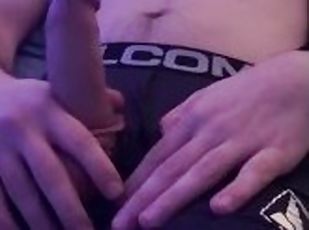 Straight Guy Big Dick Jerking Off Thru Boxers