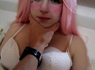 Powerful cumshot on cutie Bu66leGums face