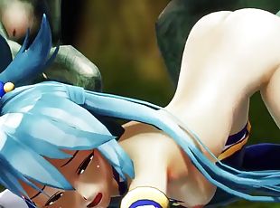 Aqua of KonoSuba Restrained and Conquered by Ravenous Goblins