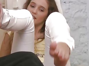 Cute brunette Benta hot footjob blowjob and fucking to hot footfetish cumshot