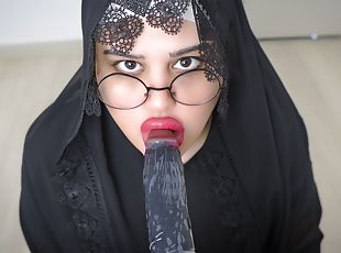 Real Arab Muslim StepMom in Niqab Hijab Masturbates Wet Pussy With BIG Dildo.