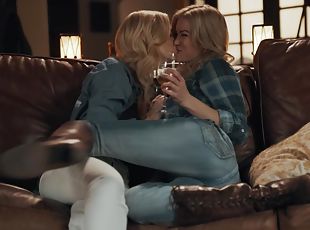 Charlotte Stokely and Serene Siren pleasuring each other on the sofa